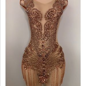 Rose Gold Crystal Fringe Dress